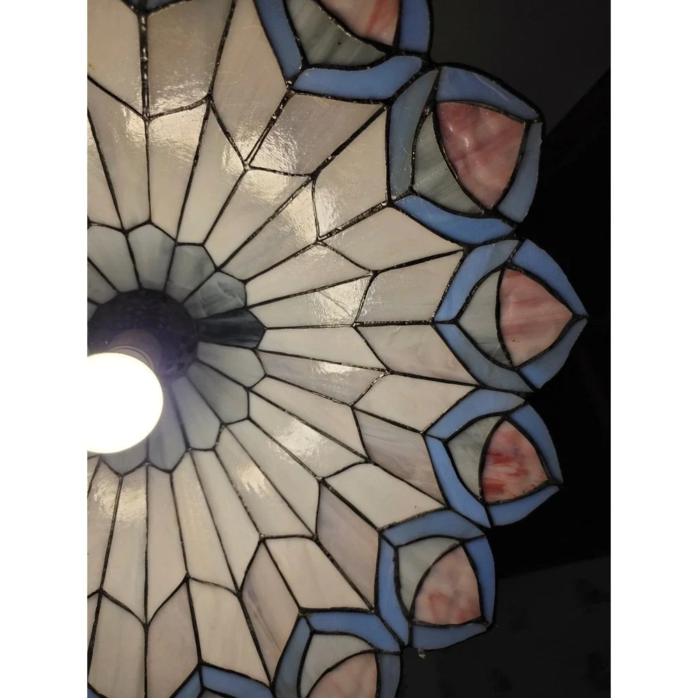 Tiffany Style Stained Glass Pendant Light Peacock Feather Slag Glass Lamp Cream